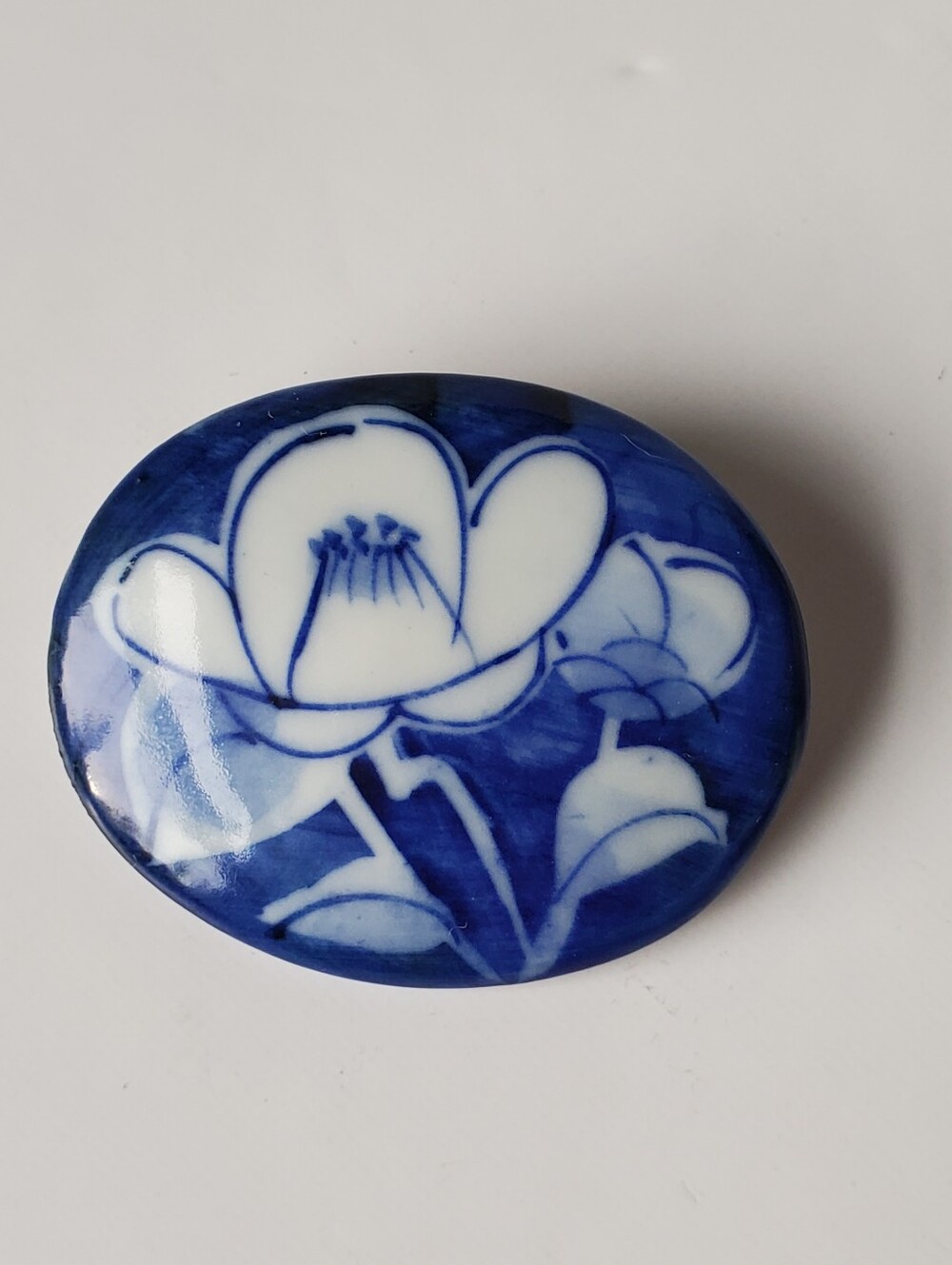 Vintage Japanese Kiyomizu Ware Porcelain Camellia Brooch Pin